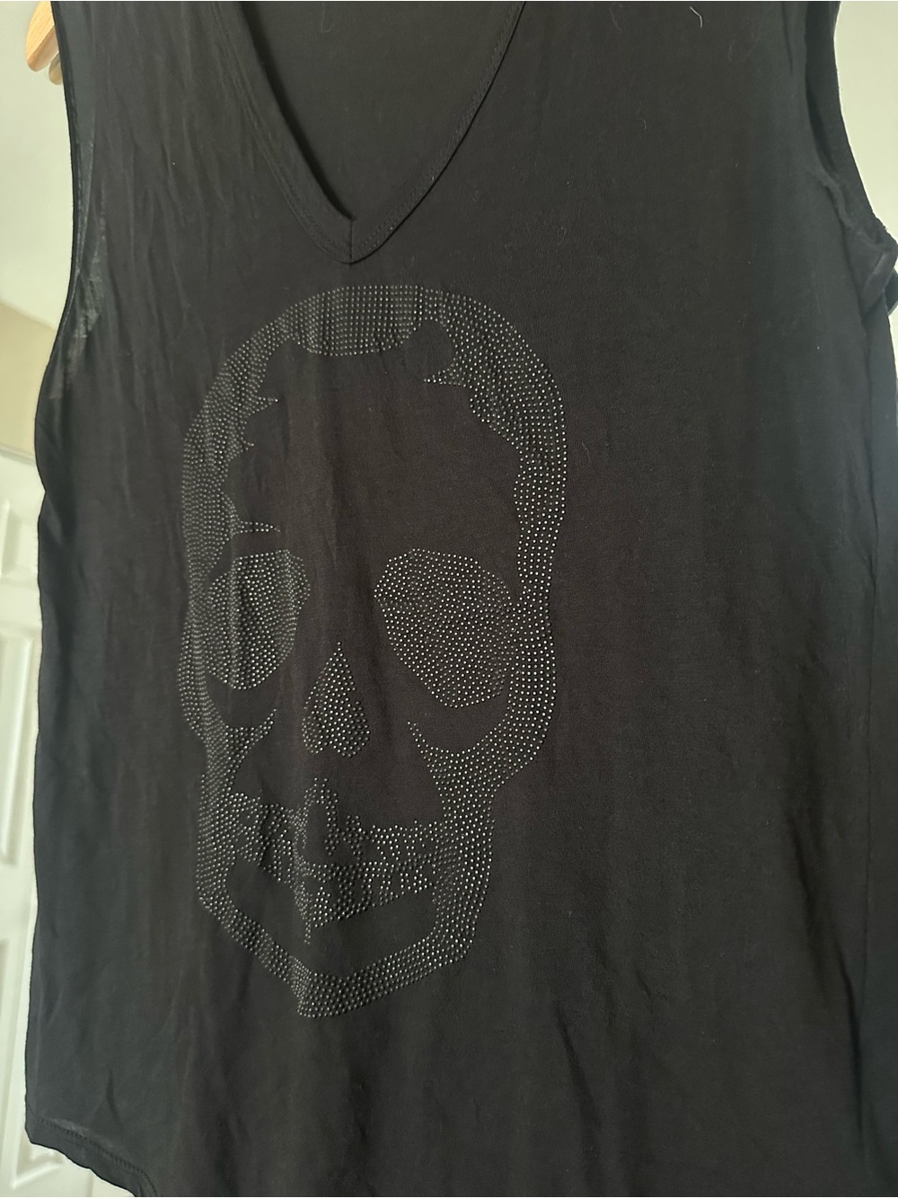 Zadig & Voltaire Black Modal Cotton Blend Skull V-Neck Top Size Medium - Picture 2 of 4